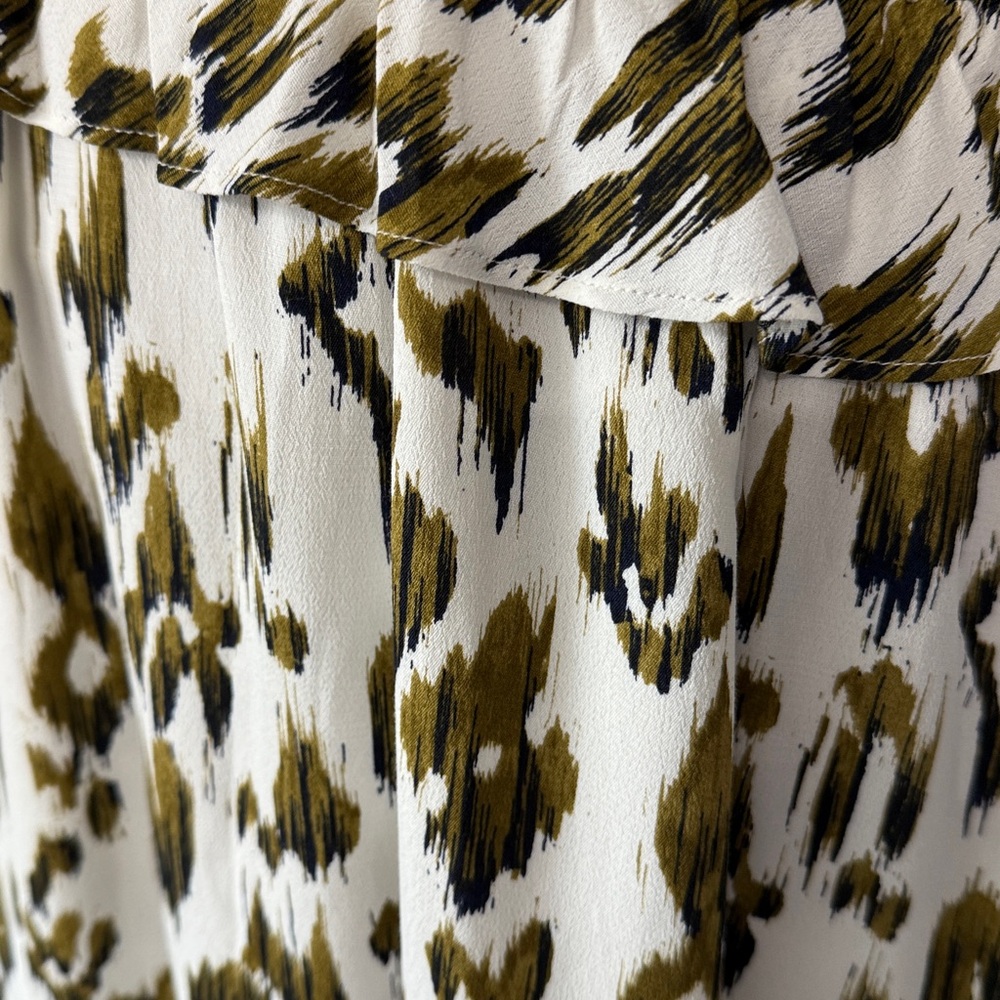 NWT Scotch & Soda White Green Brown Long Sleeve V Neck Dress S - Picture 2 of 9